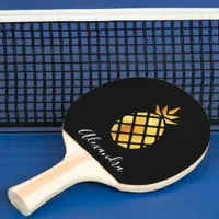 Pineapple black gold monogram script ping pong paddle