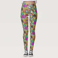 Whimsical Folk Art Colorful Cats Leggings