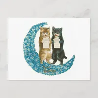 Valentine Cats on A Blue Flower Moon Holiday Postcard