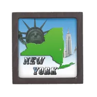 New York Map, Statue of Liberty, Monument Keepsake Box