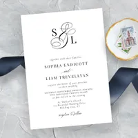 Elegant Script Monogram Formal Wedding Invitation