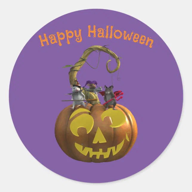 Cute Halloween Mouse Trio Classic Round Sticker