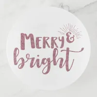 Elegant Merry and Bright Pink Faux Glitter Trinket Tray