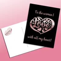 Valentine's day love heart metallic rose gold pink holiday postcard