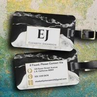 Modern Stylish Black White Marble Monogrammed Gold Luggage Tag