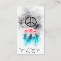 *~* Tribal Peace Sign Feathers Flowers Grunge Boho Business Card