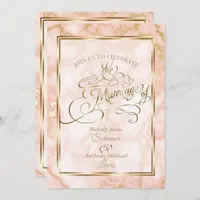Wedding Rose and Gold Marble Ornate Calligraphy Invitation
