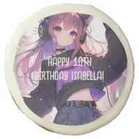 Pretty Anime Girl Personalized Birthday Sugar Cookie