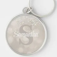 Champagne Glitter Glam Monogram Keychain