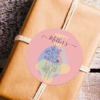 Modern Botanical Pastel Line Art Mother's Day Classic Round Sticker