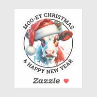 Cute Christmas Cow in Santa Hat Personalized Sticker