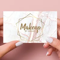 Makeup Artist Pink Marble Geometric Business Card