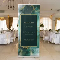 Moody Ink Emerald Gold Abstract Welcome ID988 Retractable Banner