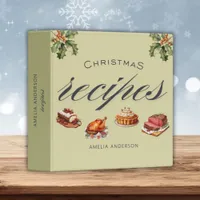 Christmas Recipes Watercolor Cookbook 3 Ring Binder