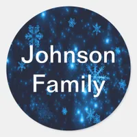 Deep Blue & Bright Snowflakes Round Sticker