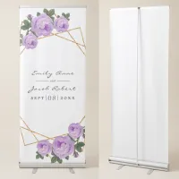 Elegant Gold Glitter Geometric Purple Floral Wed Retractable Banner