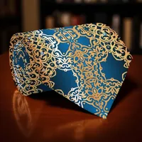 Elegant Royal Blue & Gold Damask Baroque Vintage Neck Tie
