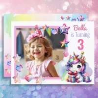 Personalized Unicorn and Photo Girl's Birthday Postcard