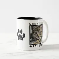 World's Best Cat Dad Paw Prints Name Pet Photo Two-Tone Coffee Mug