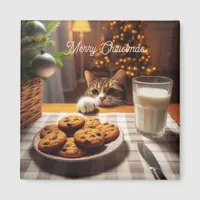 Cute Tabby Cat Reaching for Cookies Christmas Magnet