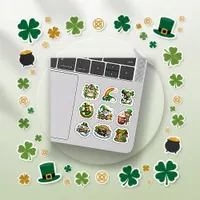 Whimsical Green Cartoon St Patrick Leprechaun Art Sticker