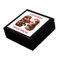 Cute Guinea Pigs in Love Exchange a Red Rose Gift Box