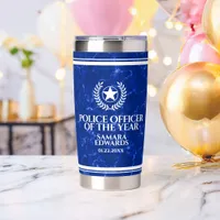 Elegant Police Officer of the Year Blue Marble Insulated Tumbler