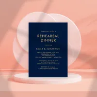 Simple Gold Navy Blue Rehearsal Dinner Invitation