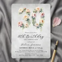 Vintage Watercolor Blush Pink Peony 30th Birthday Invitation