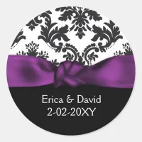 damask purple wedding classic round sticker