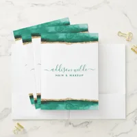 Emerald Green And Gold Watercolor Business Pocket Folder
