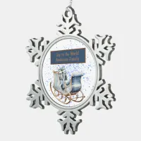 Monogrammed Vintage Christmas Blue & Brown | Snowflake Pewter Christmas Ornament