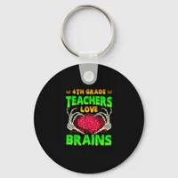 4th Grade Teachers Brains Skeleton Hand Heart Hall Keychain