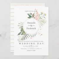 Serenity Watercolor Greenery Geometric Wedding Invitation