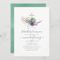 Watercolor Desert Succulents First Holy Communion Invitation