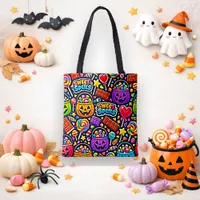 Vibrant Cartoon Halloween Candy Trick or Treat Tote Bag