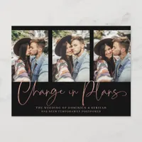 Chic Handwritten Rose Gold Wedding Postponement Postcard