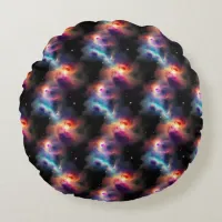 Stellar Symphony Galactic Nebulas Pattern Round Pillow