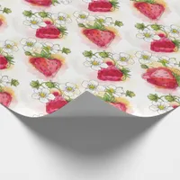 Alcohol Ink Style Strawberry Blossoms and Berries  Wrapping Paper