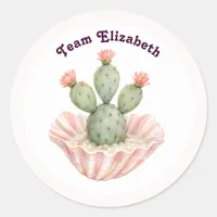 Coastal Cowgirl Pink Cactus Seashell Bachelorette Classic Round Sticker