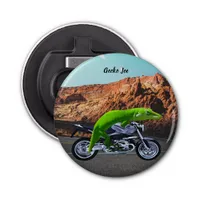 Custom Gecko Rider on Motorcycle Desert Highway Bottle Opener