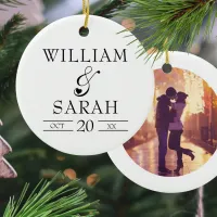 2 Names Couple Photo Husband and Wife Newlyweds Ceramic Ornament