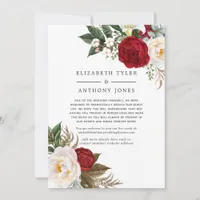 Boho Red and White Floral Reduced Wedding Guests Announcement