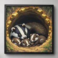 Cute  Badger Family Napping Peel And Stick Photo Tile