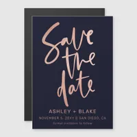 Rose Gold Handwritten Calligraphy Save the Date Magnetic Invitation