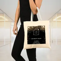 Black gold glitter business logo tote bag