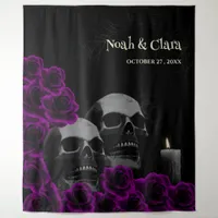 Scary Purple floral Gothic Skull Roses Halloween Tapestry