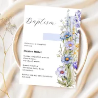 Florals blue cross boy Baptism Invitation