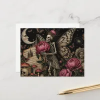 Fairy Skeleton and Peony Flowers Collage Postcard