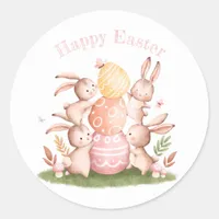 Watercolor Pastel Cute Easter Bunnies Classic Round Sticker